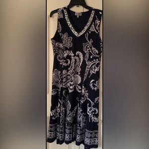 JM Collection Dress | Embellished V-Neck Dress, Color:Navy Blue/White,SizeL NEW!
